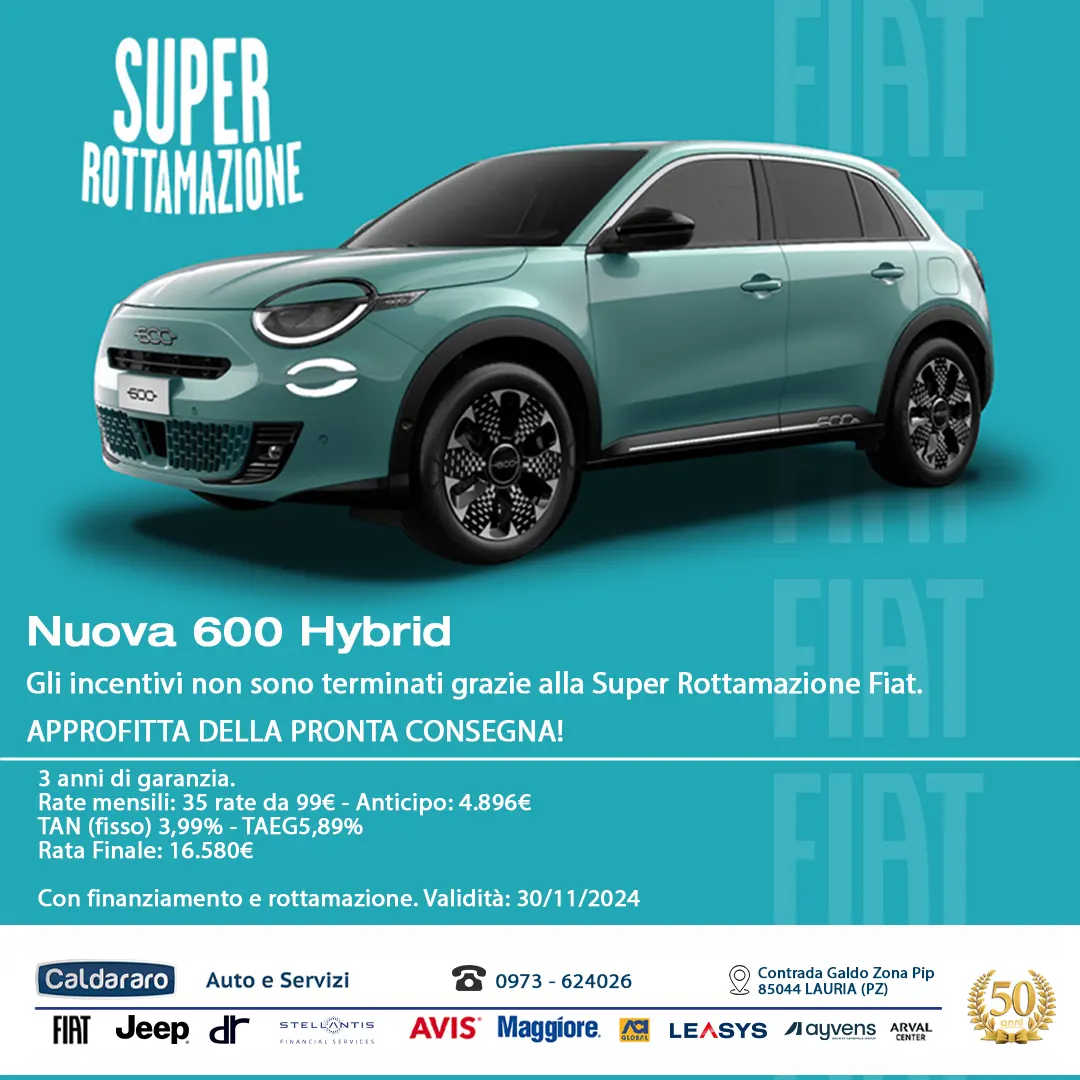 fiat 600 hybrid promozione lauria